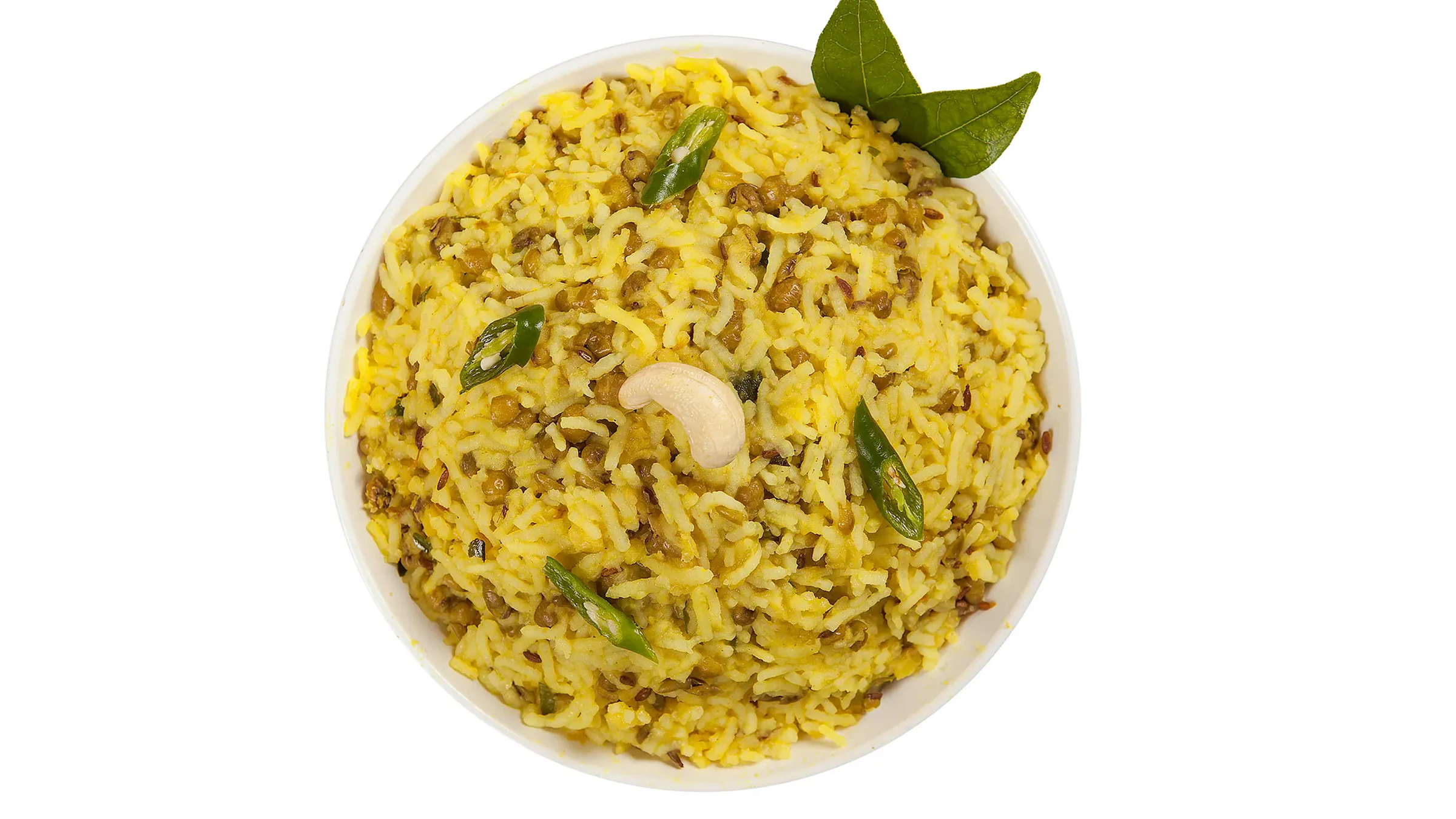 Bowl of Khichdee on white and blue background